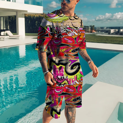 Men’s 2-Piece Summer Casual Set – 3D Print T-Shirt & Shorts