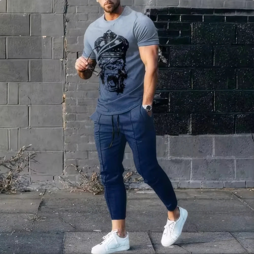 Men's 3D Smile Summer Sports Set – 2-Piece Jogging Outfit