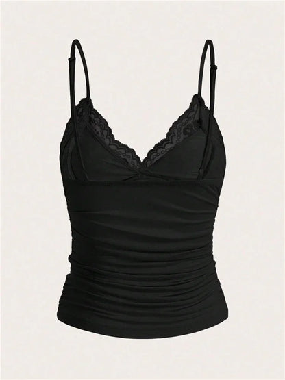 Sexy Lace Bow Crop Cami  Y2K Backless Tee