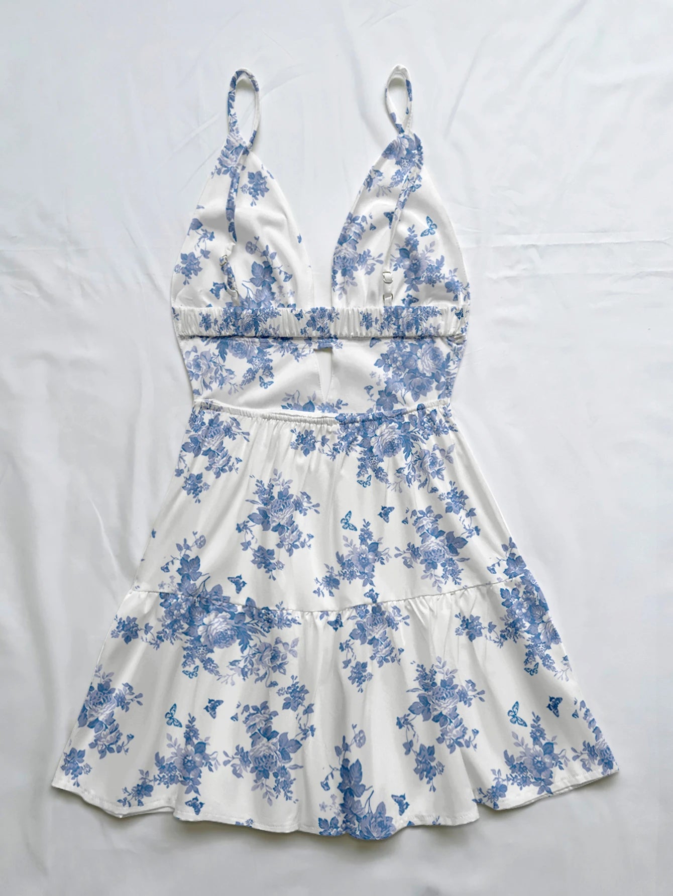 Women's Light Blue Floral Summer Dress – Slim Fit Beach Vacation Outfit