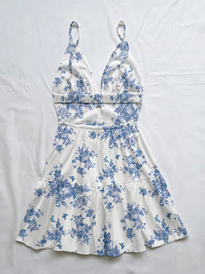 Women's Light Blue Floral Summer Dress – Slim Fit Beach Vacation Outfit