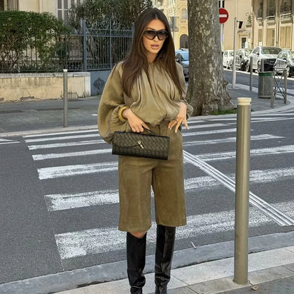 Women Two-Piece: High-Waist Shorts & Loose Jacket