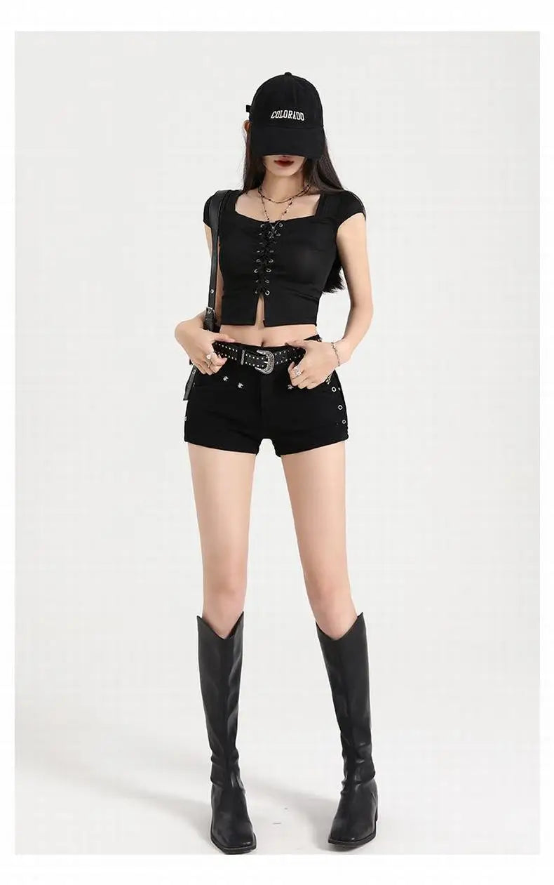 Y2K Low Waist Mini Denim Shorts – Women