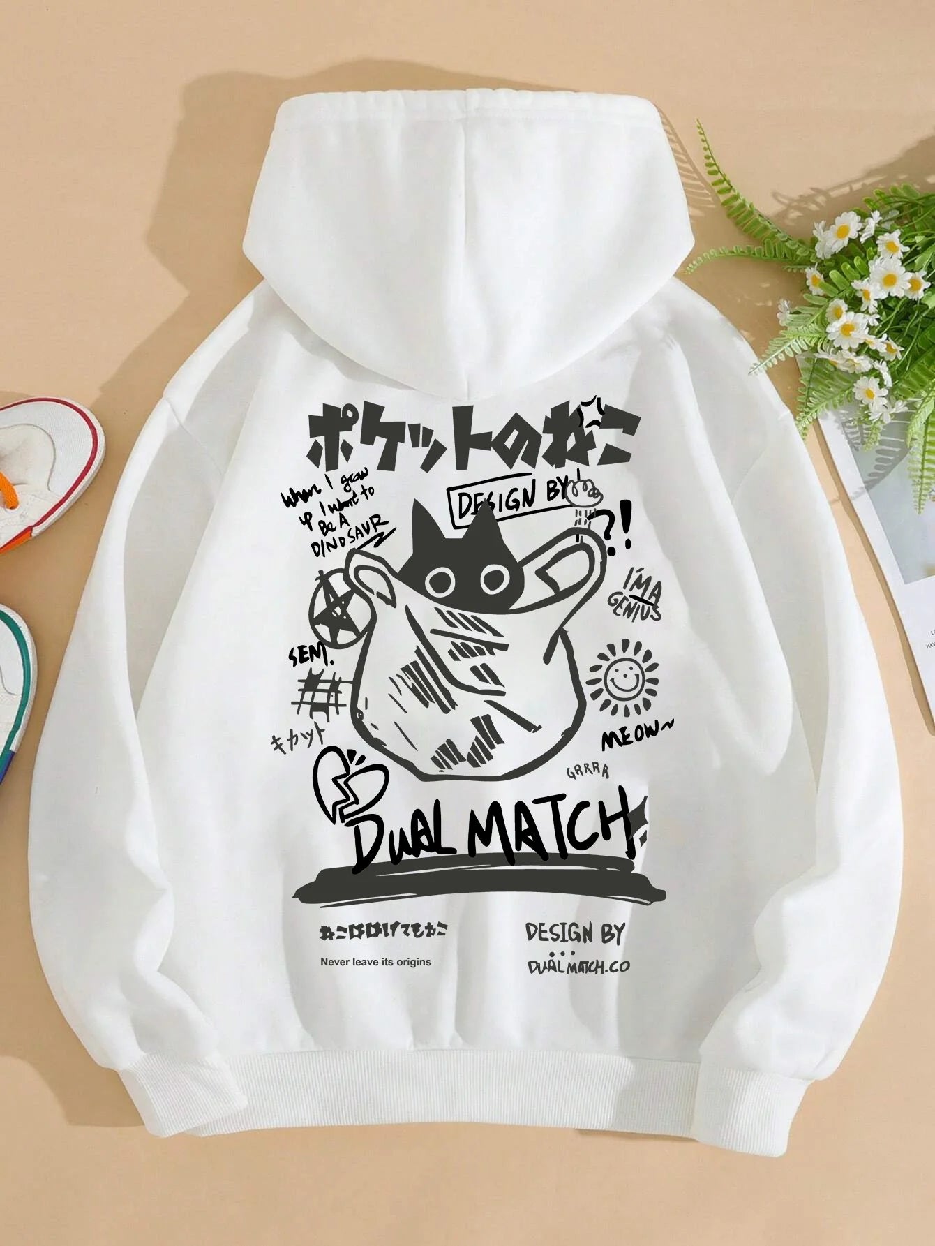 Cute Cat Cartoon Hoodie for Women – Casual Harajuku