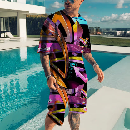 Men’s 2-Piece Summer Casual Set – 3D Print T-Shirt & Shorts