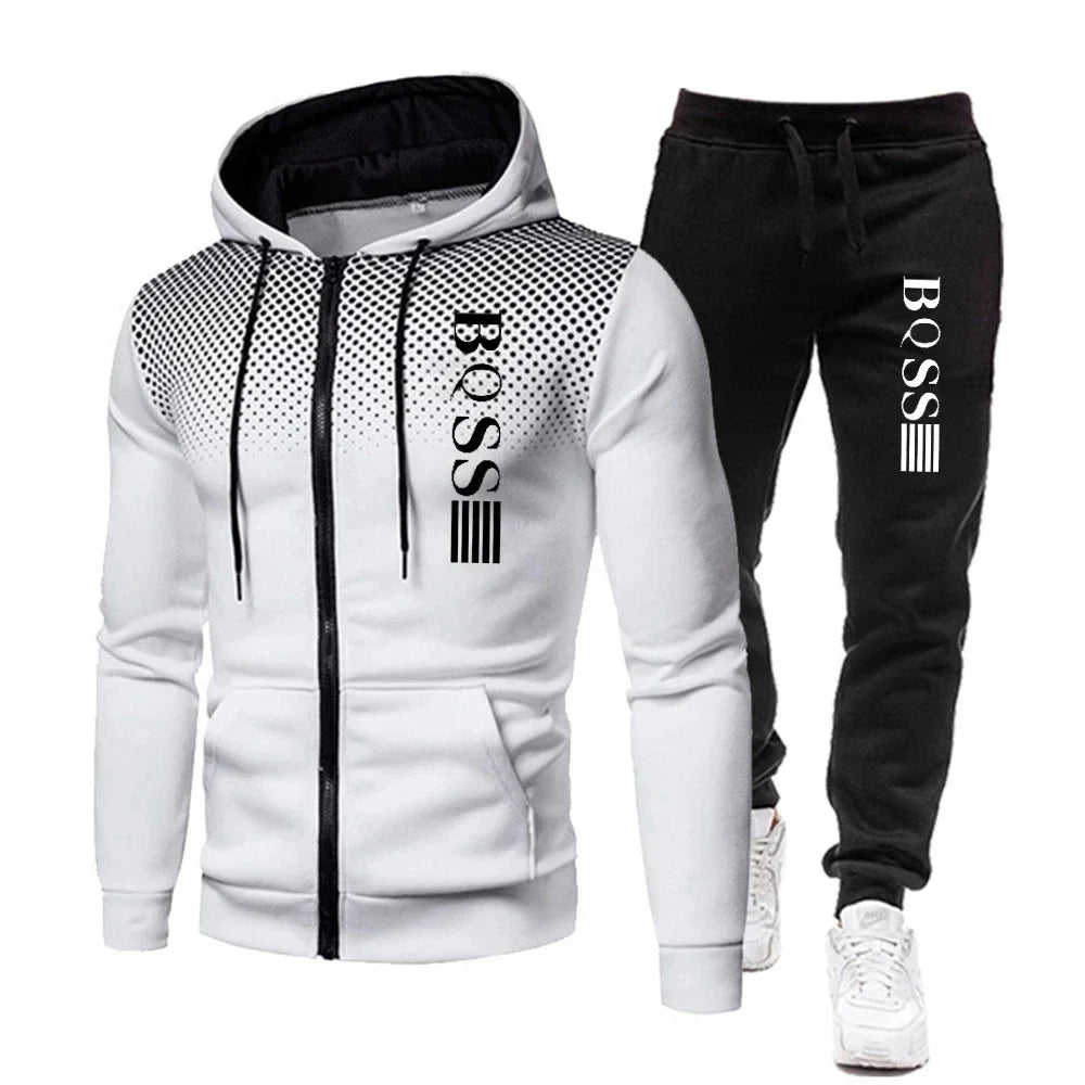 Men’s Printed Tracksuit – Hoodie & Jogger Pants, Casual Sports Set