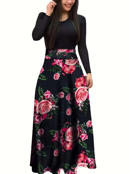Autumn Floral Long Dress – Women's European & American Style