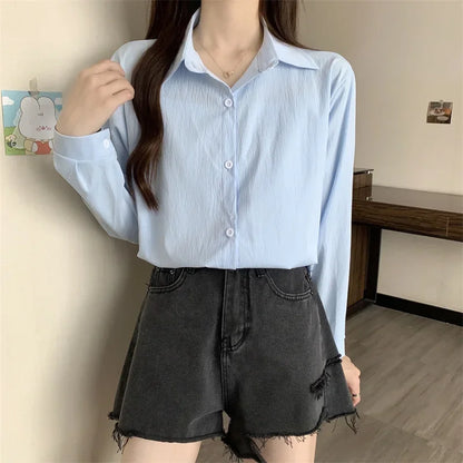 White Button Down Shirt Women Classic Long Sleeve Chic Top