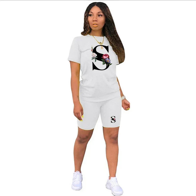 Letter S Women's T-Shirt & Shorts Tracksuit – Summer Casual Set