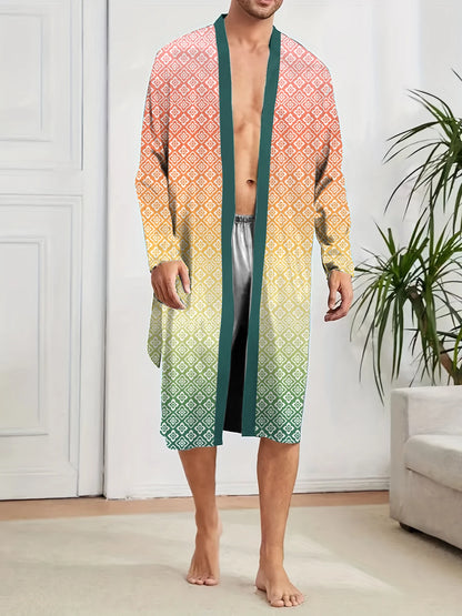 Men's Digital Print Long Sleeve Bathrobe – Quick Dry, Skin-Friendly