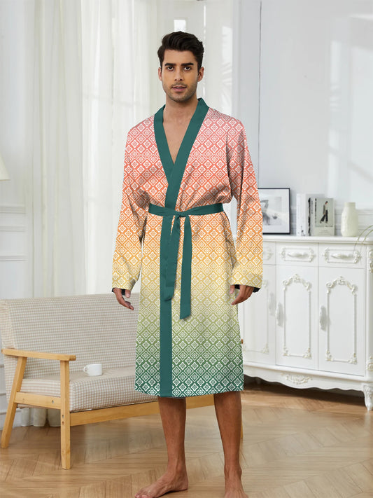 Men's Digital Print Long Sleeve Bathrobe – Quick Dry, Skin-Friendly