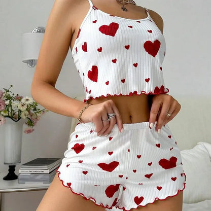 Women's 2PCS Pajamas Set – Soft Tank & Shorts, Love Print