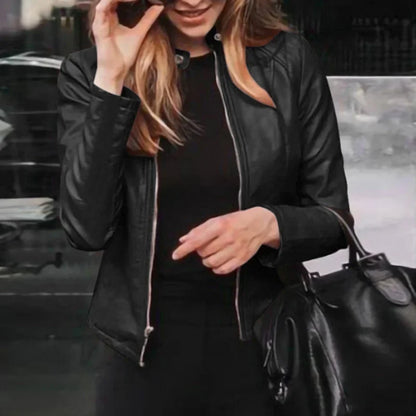 Women's Slim PU Leather Biker Jacket Classic Moto Coat