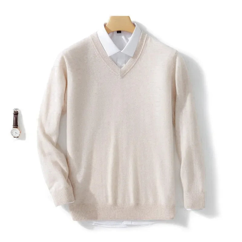 Premium wool V-neck men's sweater soft warm stylish