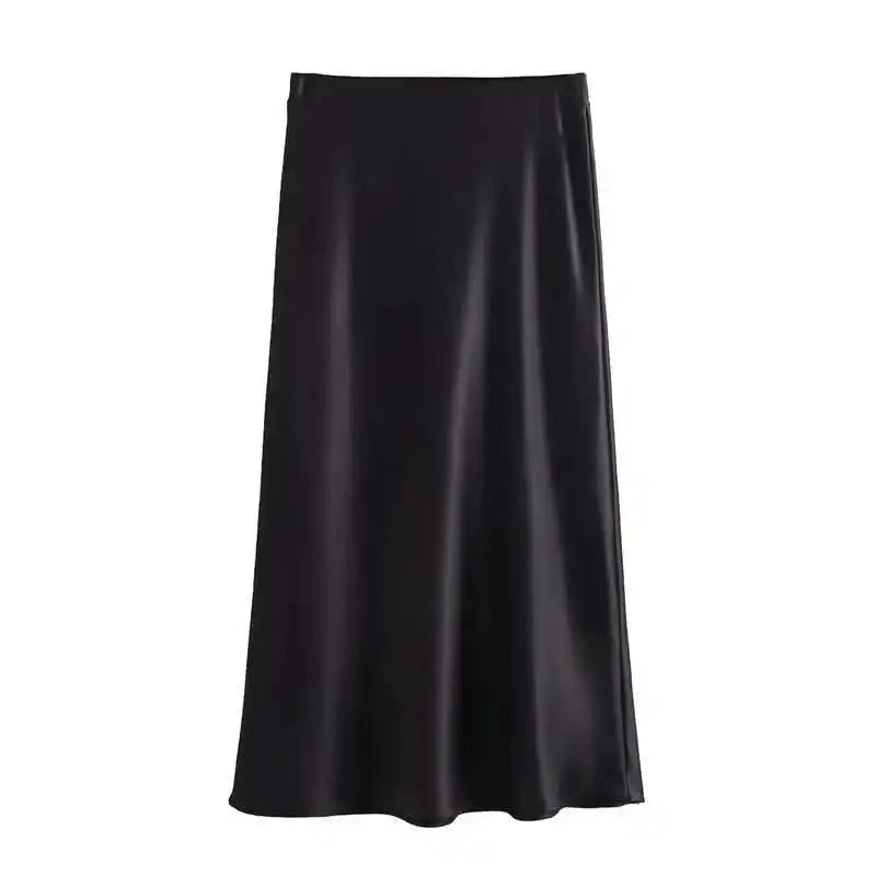 Women High Waist Satin & Midi Skirt 2025