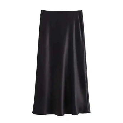 Women High Waist Satin & Midi Skirt 2025