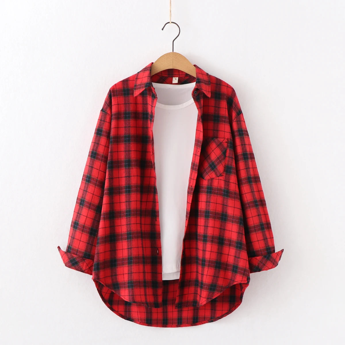 Women's plaid flannel shirt, loose fit, spring casual style