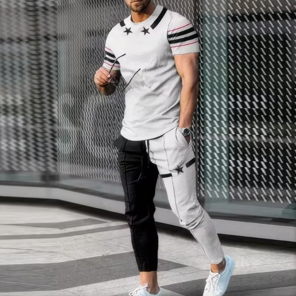 Men's 3D Smile Summer Sports Set – 2-Piece Jogging Outfit