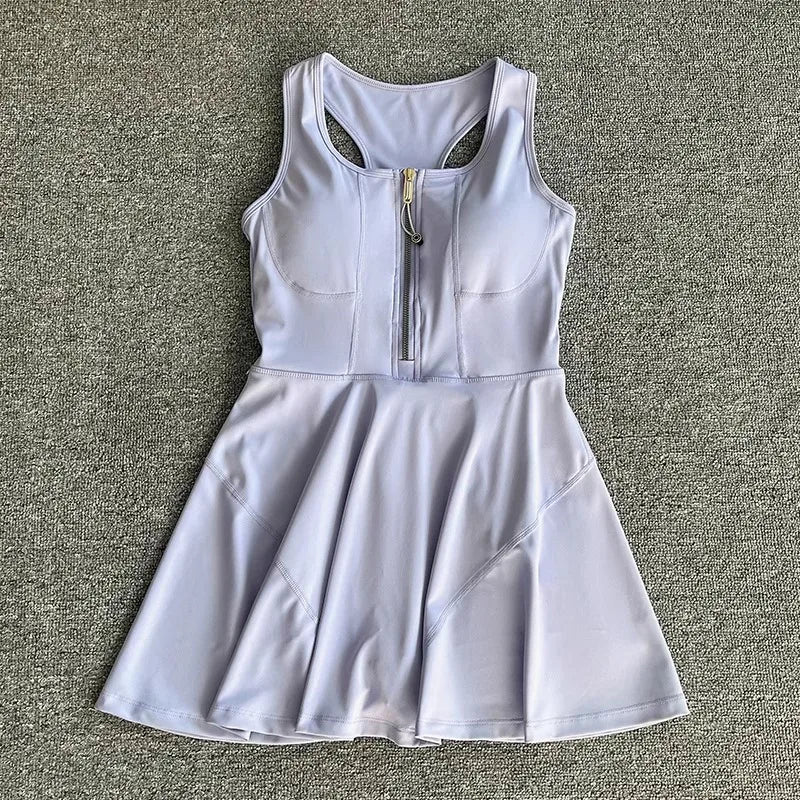 Tennis & Sports Zipper Fitness Dress – High Waist Slim Fit