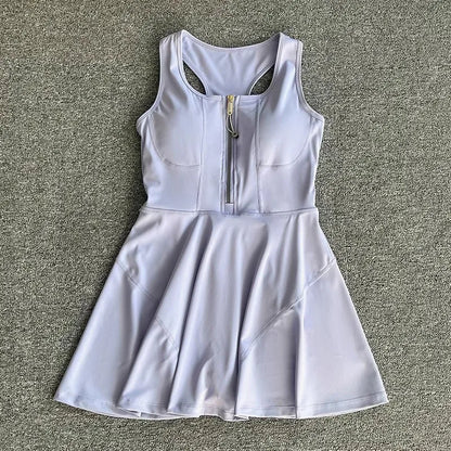 Tennis & Sports Zipper Fitness Dress – High Waist Slim Fit