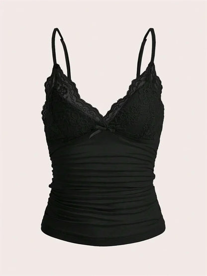 Sexy Lace Bow Crop Cami  Y2K Backless Tee