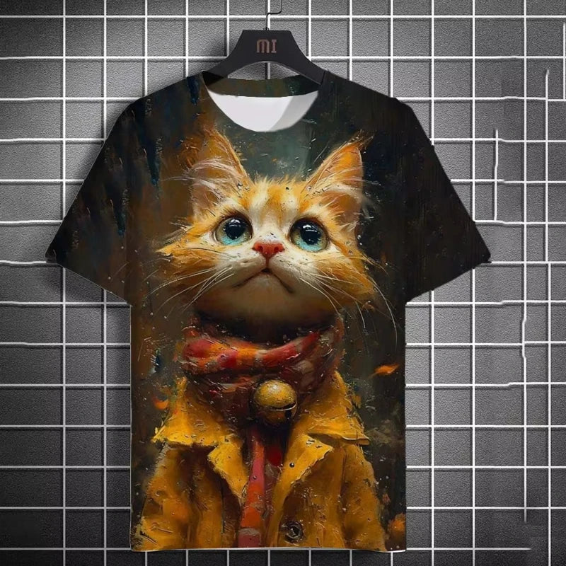 Oversized 3D Cat Print Tee – Unisex Summer Fashion