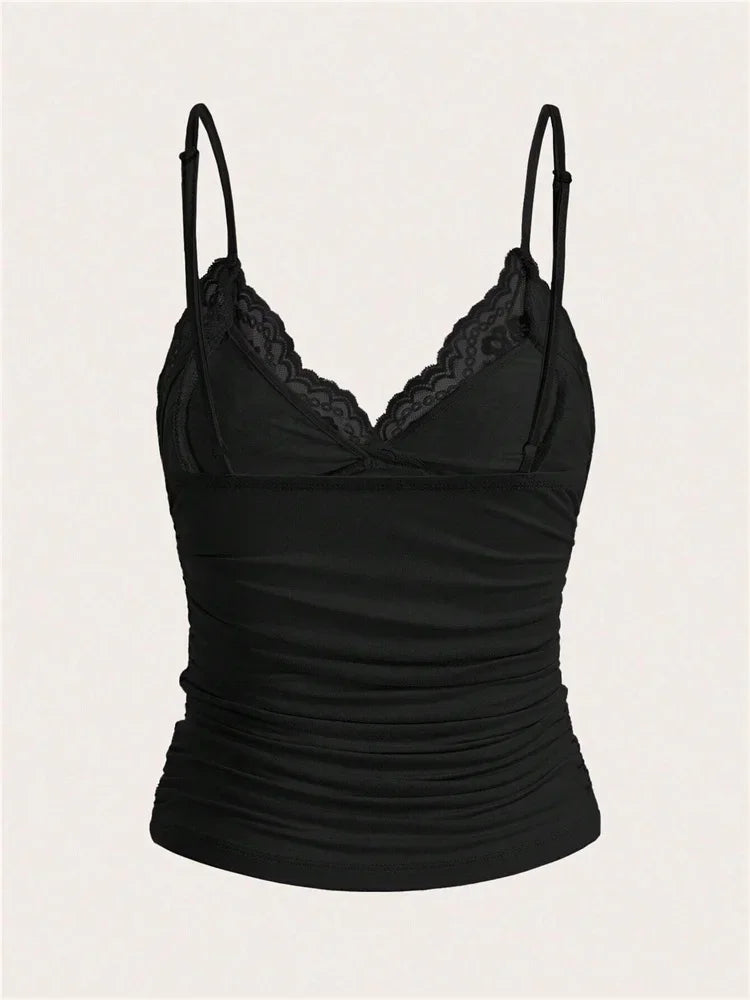 Sexy Lace Bow Crop Cami  Y2K Backless Tee