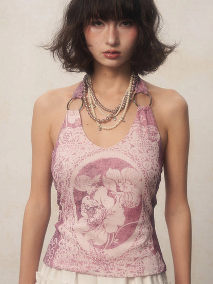 Karrcat Y2K Purple Halter Top – Harajuku Flower Print