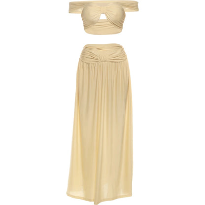 Weird Puss Patchwork 2-Piece Set – Backless Crop Top & Skirt