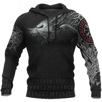 Men's 3D Wolf & Dragon Tattoo Hoodie  Retro Vintage Unisex Sweatshirt