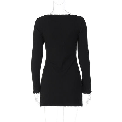 Dulzura Women’s Autumn Mini Dress – O-Neck, Long Sleeve, Ruffle Patchwork