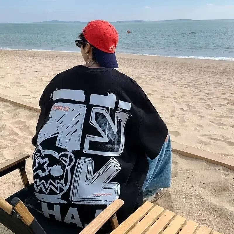 Men's Spring T-shirt Short Sleeve Cartoon Graffiti Print Unisex Alphabet