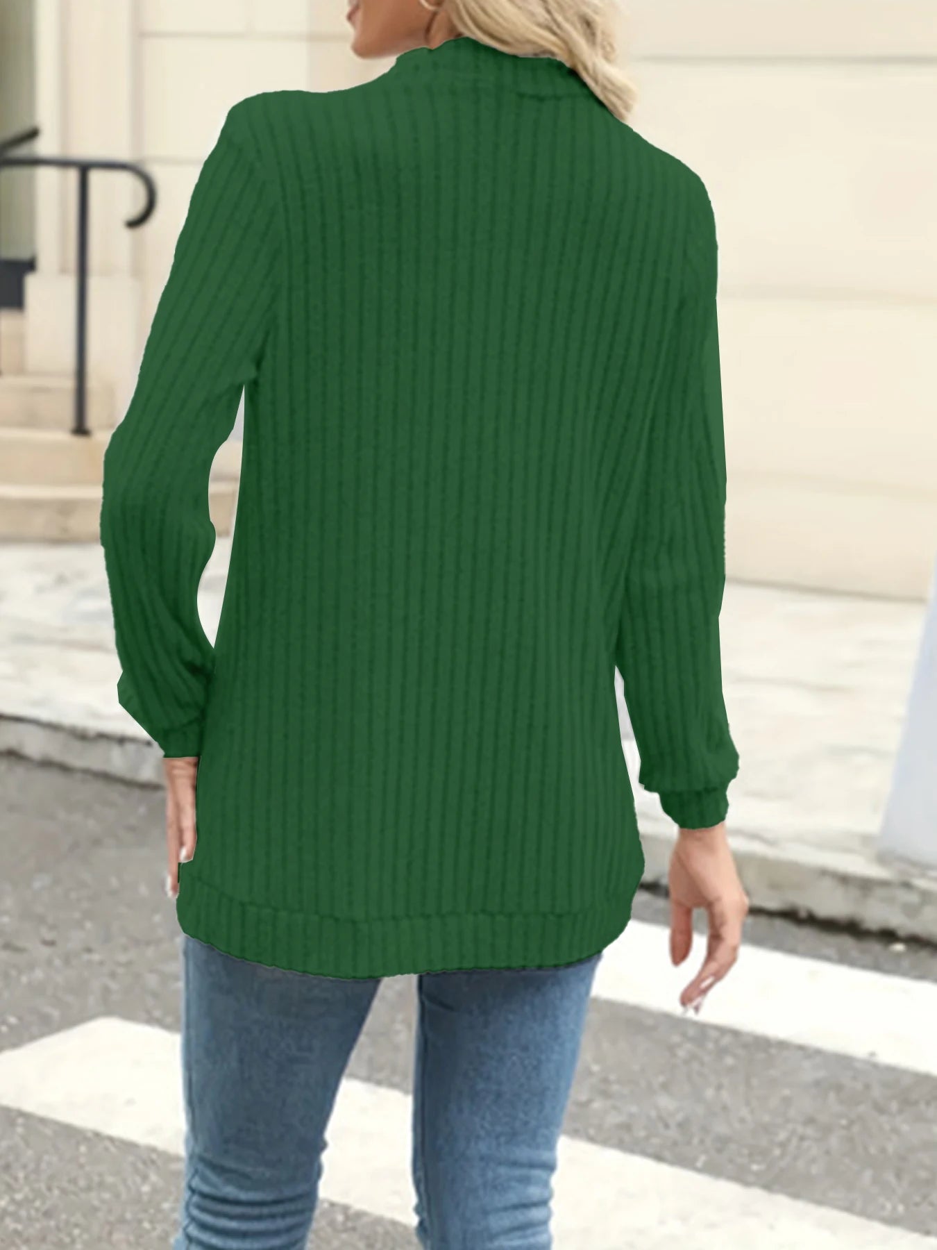 New fashion women's solid color casual pit stripe brushed cardigan jacket