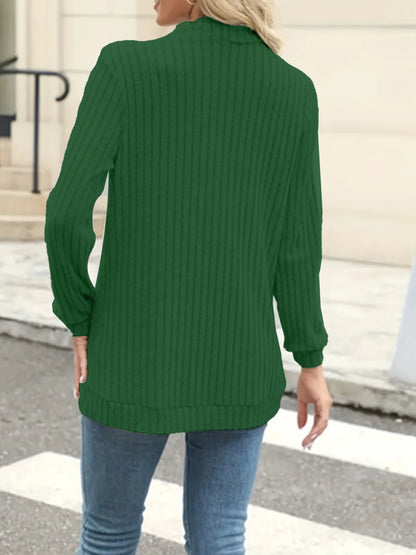 New fashion women's solid color casual pit stripe brushed cardigan jacket