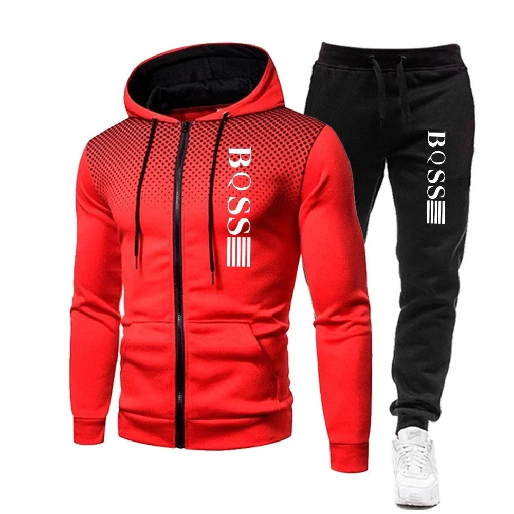 Men’s Printed Tracksuit – Hoodie & Jogger Pants, Casual Sports Set