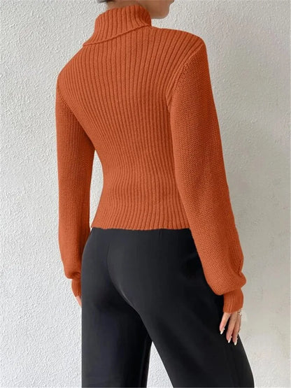 Sexy loose sweater with high neck and hollow design