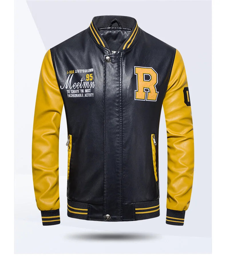 Men's PU Leather Motorcycle Jacket – Casual Pilot, Color Block