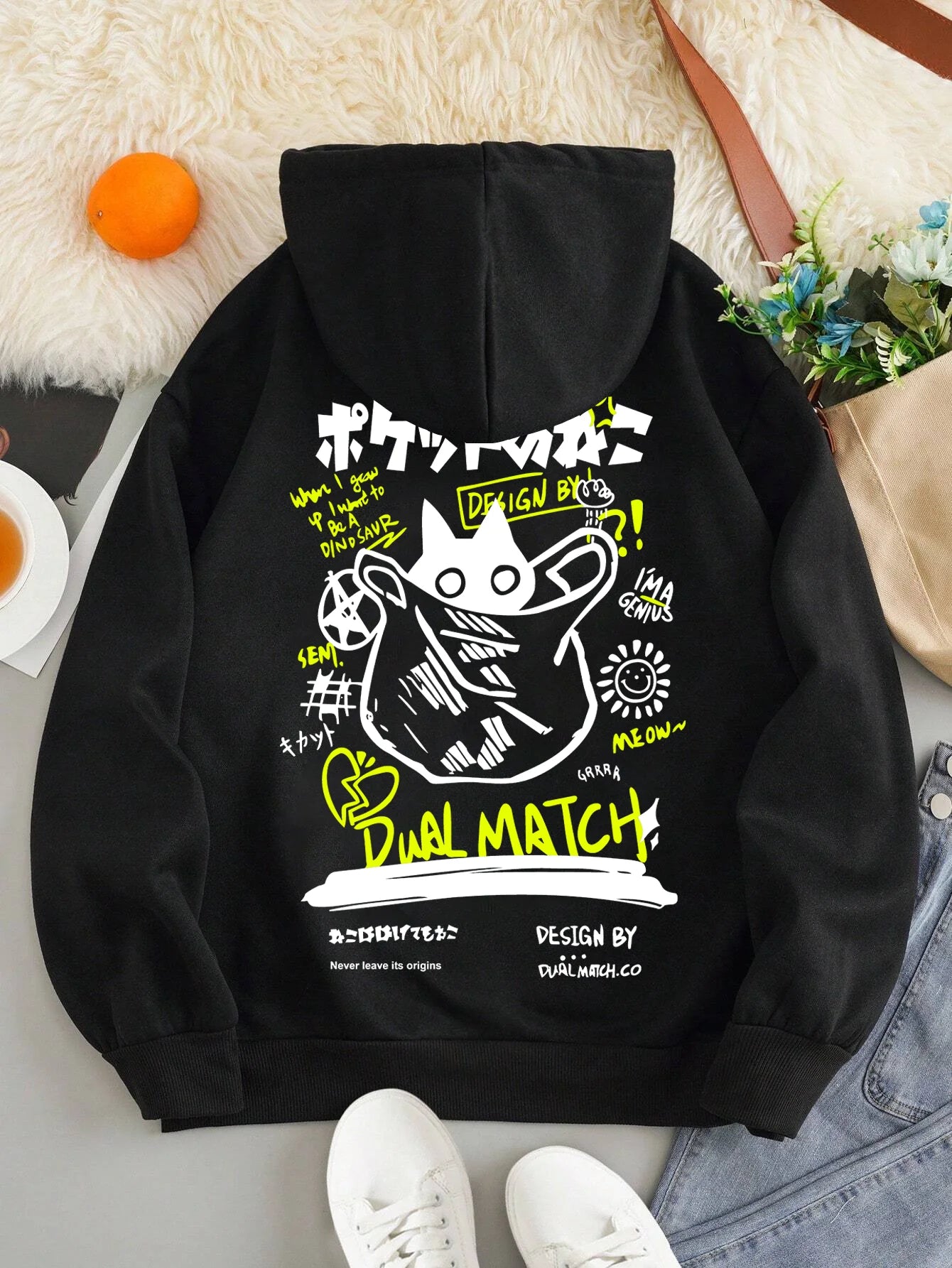 Cute Cat Cartoon Hoodie for Women – Casual Harajuku