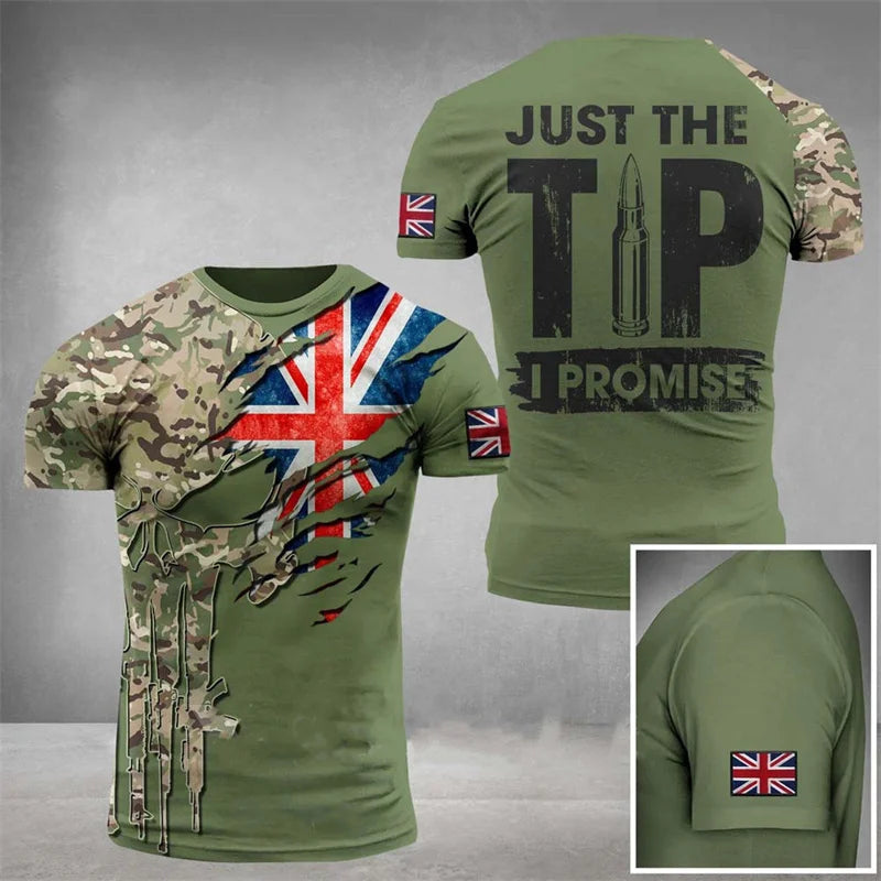 Men’s Summer 3D Camouflage British Flag Tee Fitness Casual Top