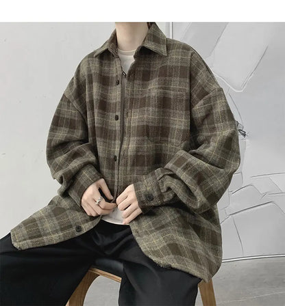 Vintage Korean Flannel Shirt Y2K Plaid Streetwear Winter