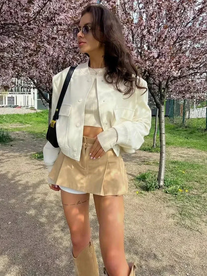 TRAF Women’s Cropped Bomber Jacket