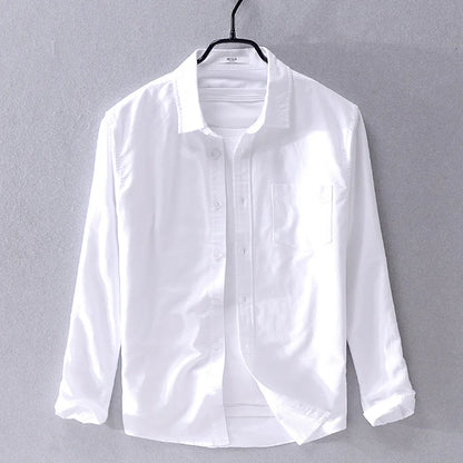 Men’s cotton Oxford shirt, stand collar, casual, comfortable white