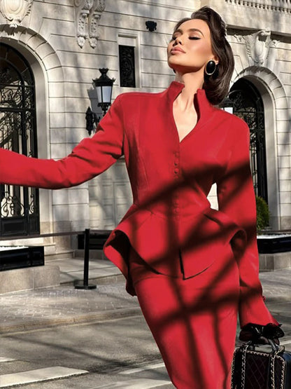 Weird Puss Women's 2-Piece Ruffled Jacket & Skirt