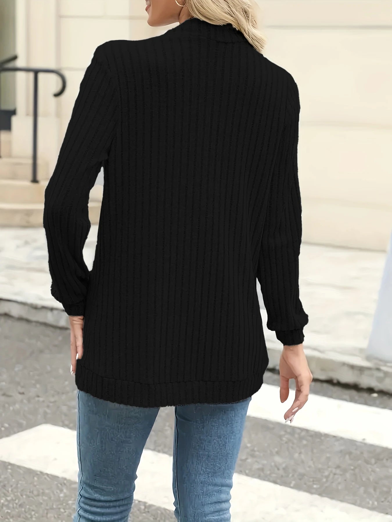 New fashion women's solid color casual pit stripe brushed cardigan jacket