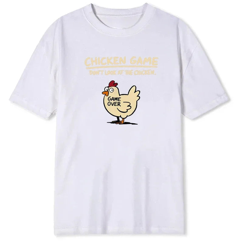 Men's Chicken Game Print T-Shirt – Casual Round Neck Short Sleeve Top
