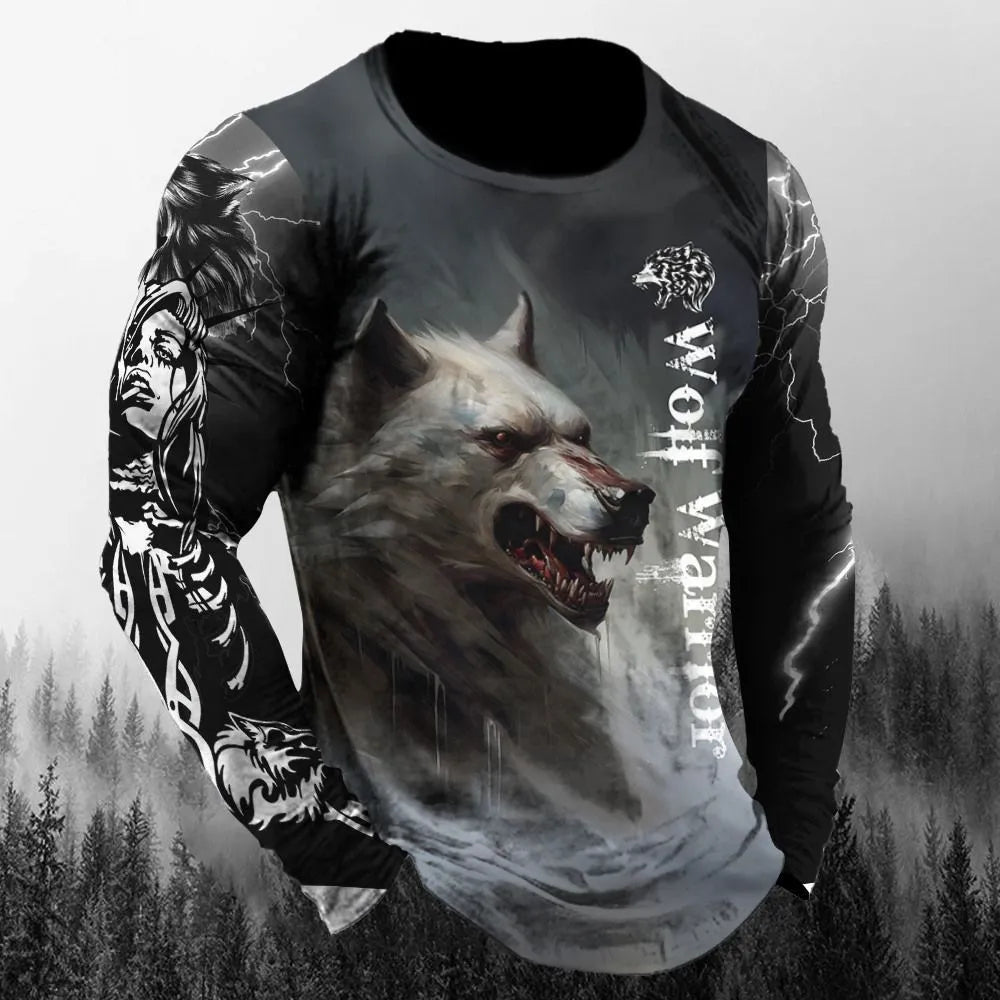 Men’s 3D Animal Wolf Shirt – Trendy Loose Casual Tee
