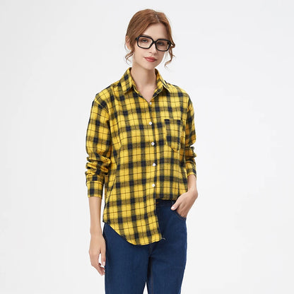 Women's plaid flannel shirt, loose fit, spring casual style