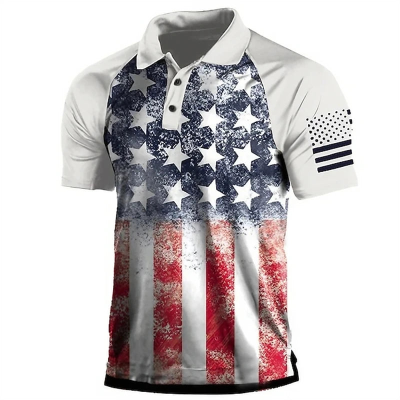 American Flag 3D Polo Shirt Men Independence Day