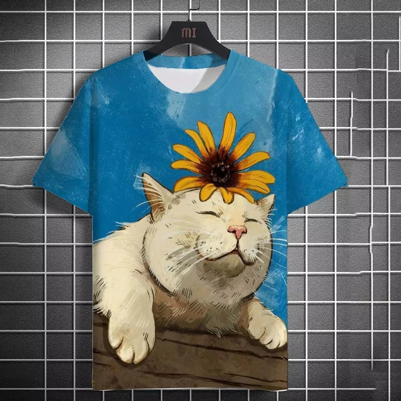 Oversized 3D Cat Print Tee – Unisex Summer Fashion