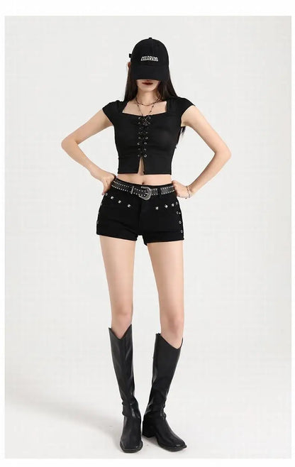 Y2K Low Waist Mini Denim Shorts – Women